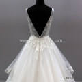 2021 Elegant Illusion Tulle Sexy Backless High Quality Beautiful Flower Pattern Lace Wedding Bride Gown